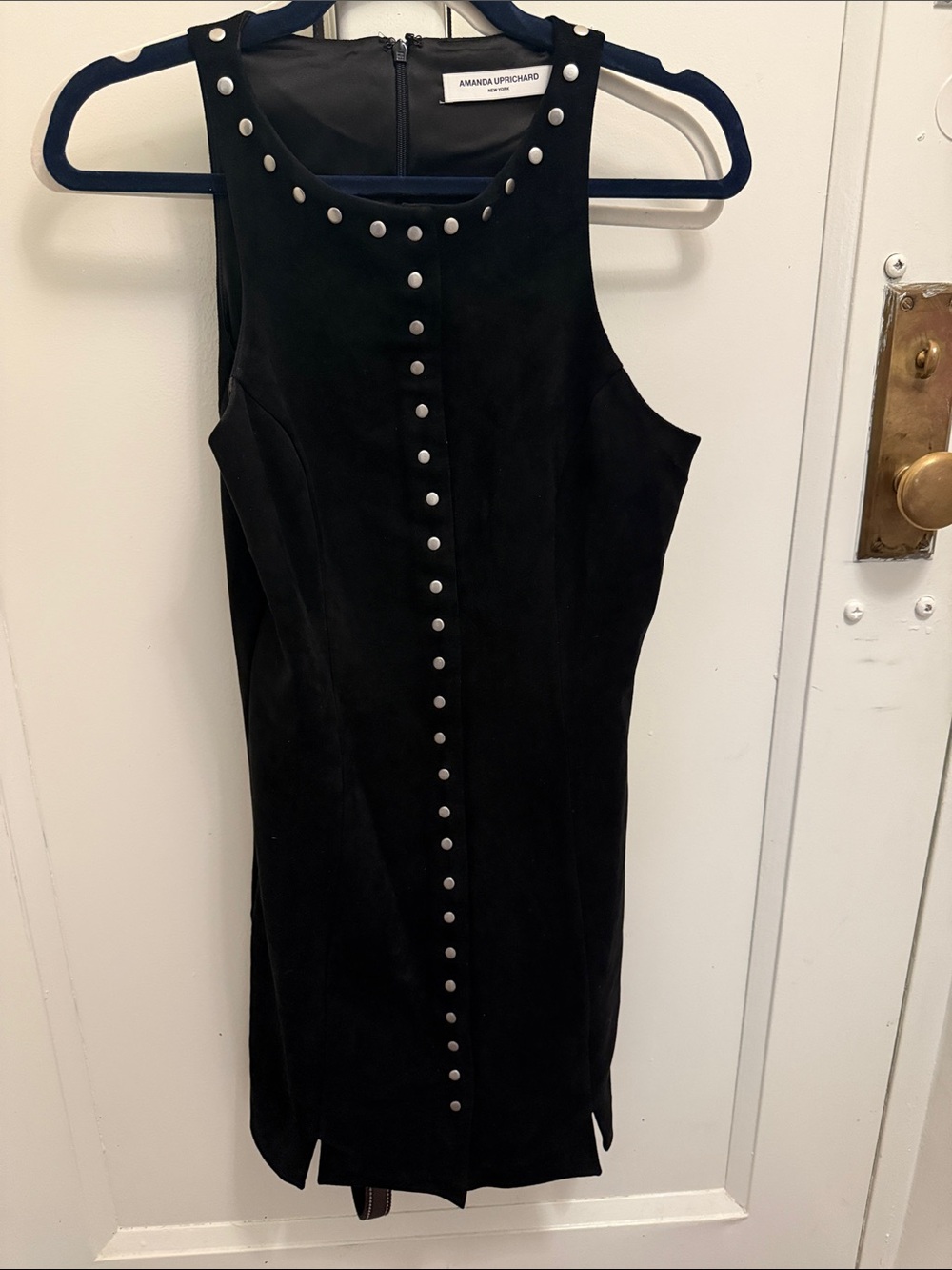 Amanda Uprichard Black Stud-Trim Sleeveless Shift Dress